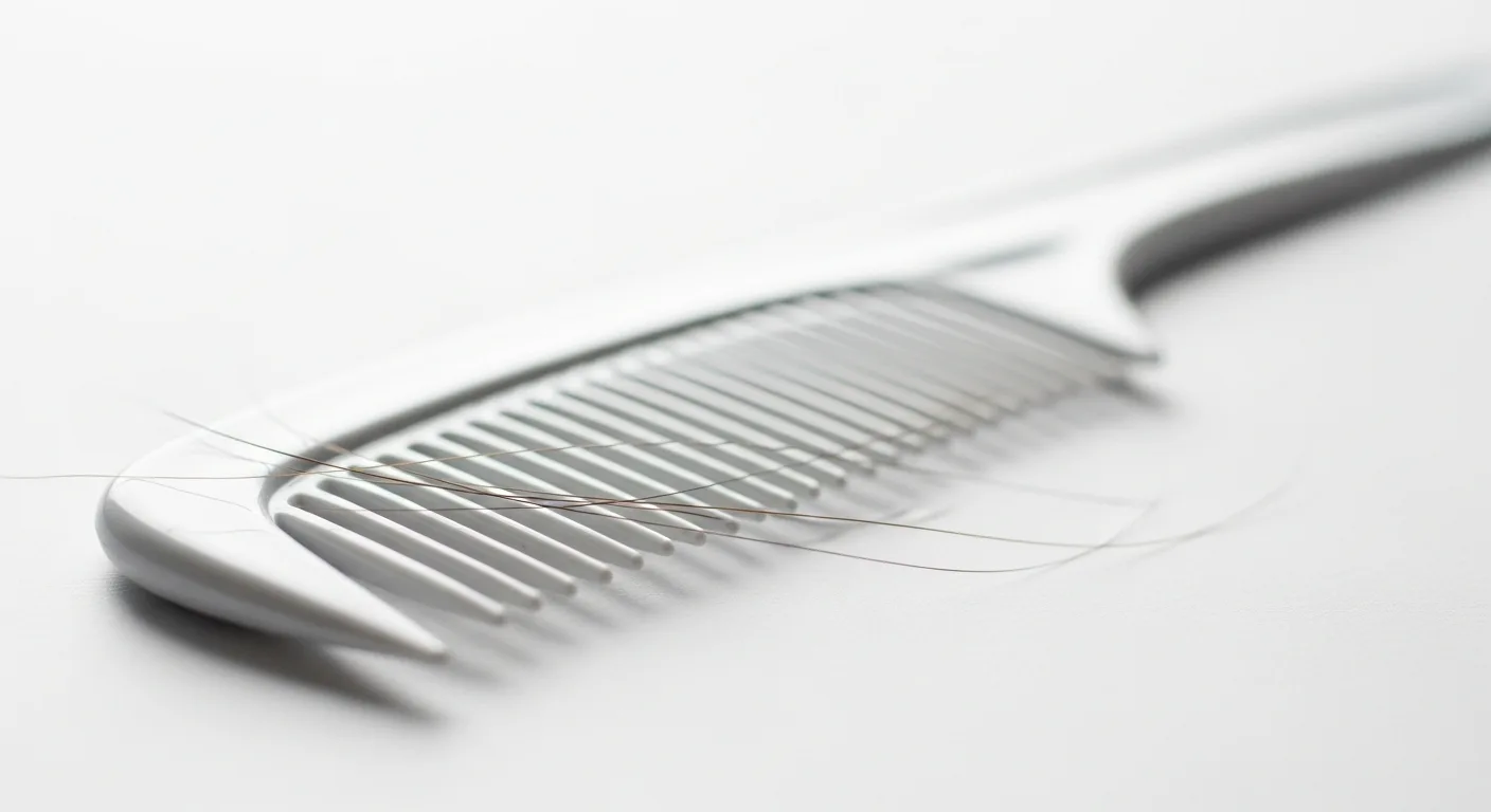 Diagram showing a hand pulling a small bundle of hair away from the scalp, with loose hairs separating between the fingers, illustrating the clinical hair pull test technique
